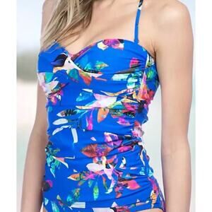 La Blanca Blue Tropical Floral Tankini Swimsuit Top